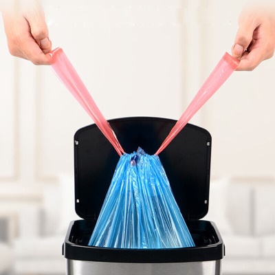 大号垃圾袋抽绳自动收口垃圾袋加厚分类垃圾袋手提式清洁塑料袋 5卷75只-颜色随机