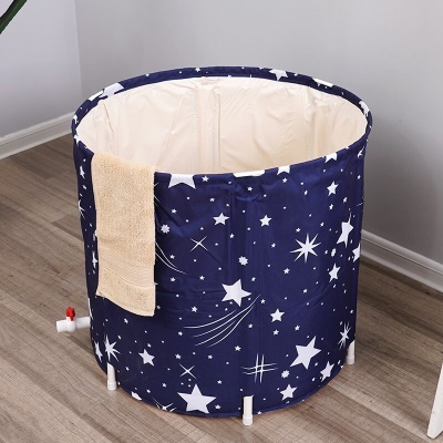 沃傲麒折叠泡澡桶成人洗澡桶沐浴桶浴盆洗澡盆冬天家用易收纳洗澡神器 加厚保温星空蓝+保温盖