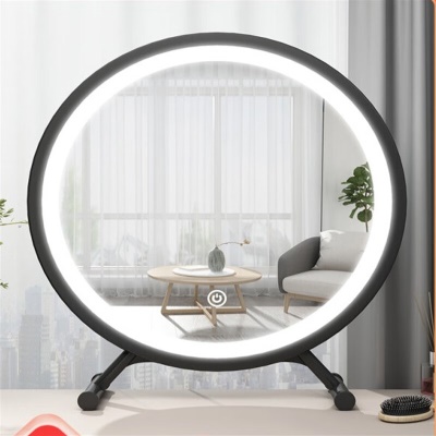 台式梳妆镜 带led灯化妆镜台式桌面学生大号梳妆镜子宿舍网红补光ins化妆圆镜 白色30cm-标准款【高清镜面】