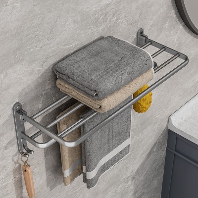 虎先森 枪灰色太空铝毛巾架免打孔卫生间浴室置物架壁挂式洗手间厕所浴巾架