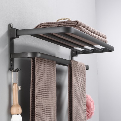 虎先森 枪灰色太空铝毛巾架免打孔卫生间浴室置物架壁挂式洗手间厕所浴巾架