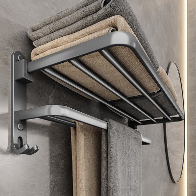 虎先森 枪灰色太空铝毛巾架免打孔卫生间浴室置物架壁挂式洗手间厕所浴巾架