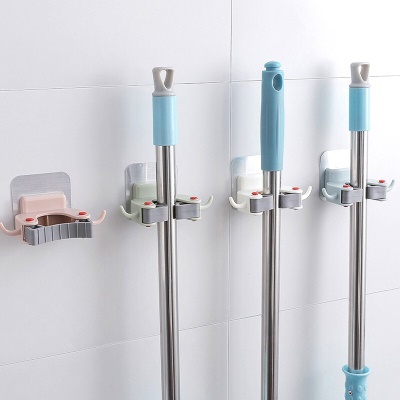 季萌拖把固定卡扣扫把夹壁挂式拖把夹免打孔厨房卫生间浴室拖把架 3个装(颜色随机可备注)