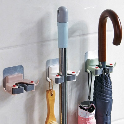 季萌拖把固定卡扣扫把夹壁挂式拖把夹免打孔厨房卫生间浴室拖把架 3个装(颜色随机可备注)