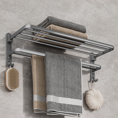 虎先森 枪灰色太空铝毛巾架免打孔卫生间浴室置物架壁挂式洗手间厕所浴巾架