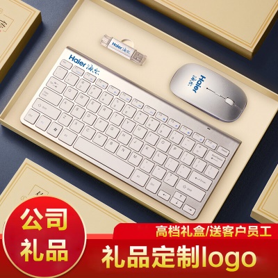 年会礼品定制公司商务礼品定制logo送客户员工会议伴手礼企业活动比赛奖品实用无线鼠标键盘套装 日月犇 魅力银（无线键鼠套装5件套）