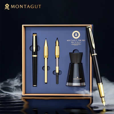 梦特娇（MONTAGUT）钢笔/签字笔/美工笔三合一练字笔男女款办公礼品墨水礼盒套装睿智系列2007-1 黑丽雅
