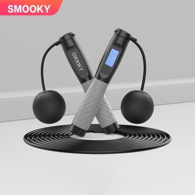 SMOOKY 专业计数成人跳绳无绳钢丝轴承防绕绳健身器材运动体育训练用品中考跳绳中考智能跳绳儿童跳绳 【有绳+无绳大球+负重】计数黑灰豪华款