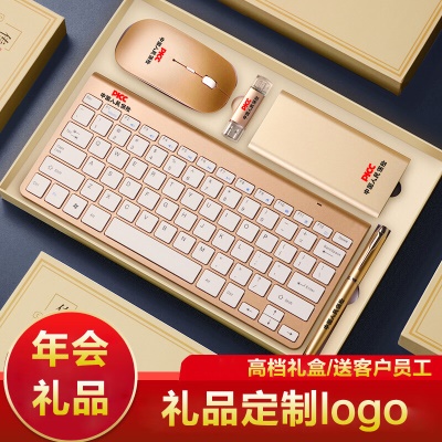 年会礼品定制公司商务礼品定制logo送客户员工会议伴手礼企业活动比赛奖品实用无线鼠标键盘套装 日月犇 魅力银（无线键鼠套装5件套）