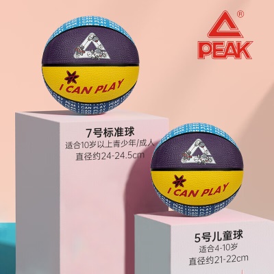 匹克PEAK篮球成人比赛儿童训练室内外水泥地橡胶耐磨防滑大学生青少年中小学生男女蓝球7号DQ112752黑色/大白