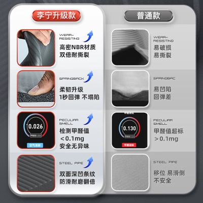 李宁瑜伽垫男士健身跳绳女隔音减震防滑加厚加宽仰卧起坐训练垫子静音锻炼专业毯子家用运动儿童舞蹈垫