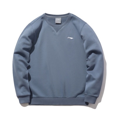 李宁 卫衣男秋冬季加绒加厚保暖宽松舒适圆领套头长袖T恤运动上衣 火石蓝（加绒） L/175(135-150斤)